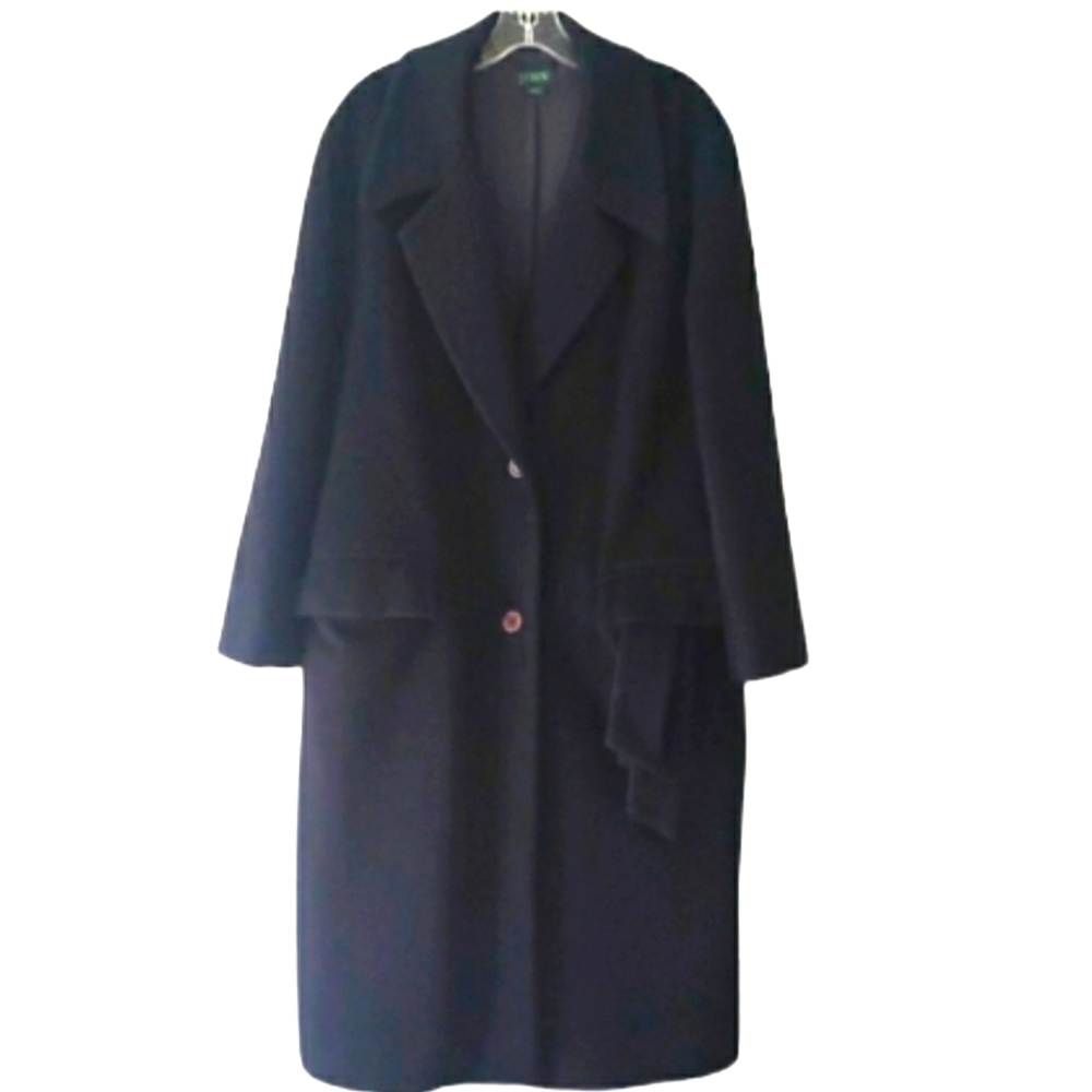 J.Crew Mohair Wool Longline Dad Coat P- Coat w/ Belt Black 2 Button Front Sz 10